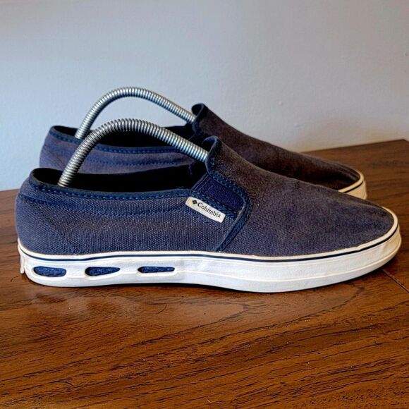 Columbia Boat Shoes Mens 8.5 Navy Blue Canvas Deck Sneakers Vulc N Vent‎ - Picture 1 of 9